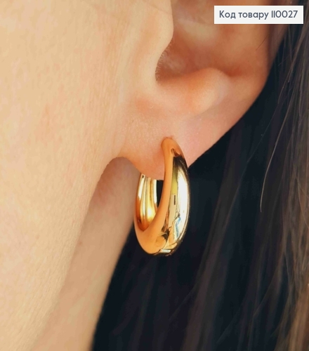 Серьги кольца "Овальные" расширены вниз, длина 1,7см, Xuping 18К. 110027 фото 2