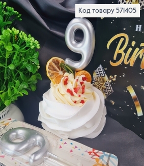 Свечка в торт цифра "9", Серебро, 6,5+4см 571405 фото