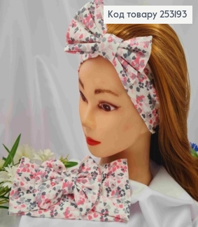 Повязка Бант детская, трикотаж, принт Пятна пастельных цветов, 18*8см, ручная работа, Украина 253193 фото