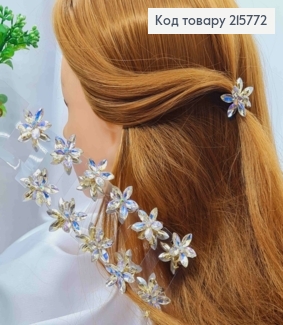 Краб металл "Цветок" украшен Блестящими камешками, 2,5см, Золотого цвета 215772 фото