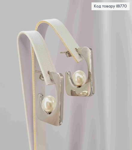 Сережки родовані гвоздики Прямокутні з Перлиною, довжина 2,2см, Xuping 181770 фото 3