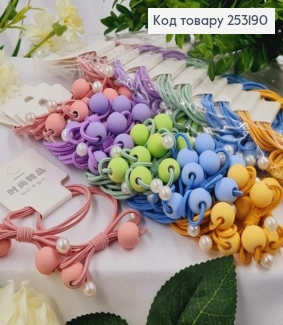 Набір подвійних резинок (2шт) "Бантик з бусинками", діаметр 5см в асорт. 253190 фото