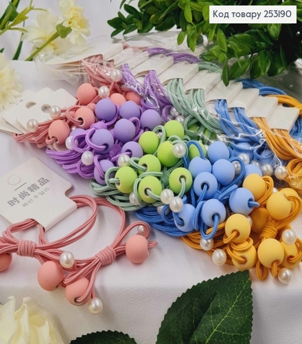 Набір подвійних резинок (2шт) "Бантик з бусинками", діаметр 5см в асорт. 253190 фото 1