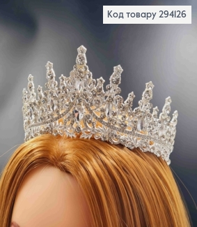 Диадема "Сказочная" с блестящими камнями, серебряного цвета, самая высокая точка 7см 294126 фото