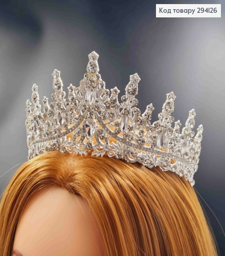 Диадема "Сказочная" с блестящими камнями, серебряного цвета, самая высокая точка 7см 294126 фото 1