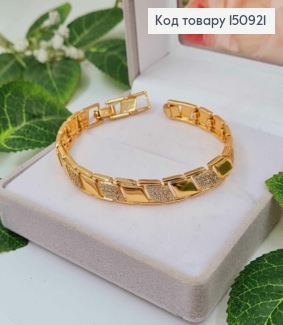 Браслет с плоскими пластинками, с камешками, шир. 7мм, дл.17+2см, Xuping 18K 150921 фото