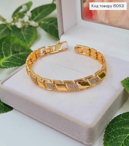 Браслет с плоскими пластинками, с камешками, шир. 7мм, дл.17+2см, Xuping 18K 150921 фото 1