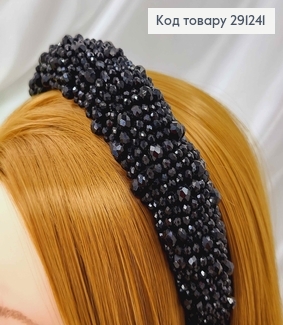 Обруч модний плетений стіклярусом, кольору ЧОРНИЙ РОЗКІШНИЙ, ширина 3,5см 291241 фото