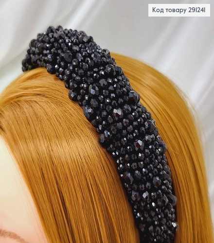 Обруч модный плетеный стиклярус, цвета ЧЕРНЫЙ РОЗКОШНЫЙ, ширина 3,5см 291241 фото 1