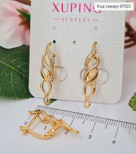 Серьги, "Спираль Жизни" украшены камешками, 2,6см, англ. зам., XUPING 18K 117523 фото 3