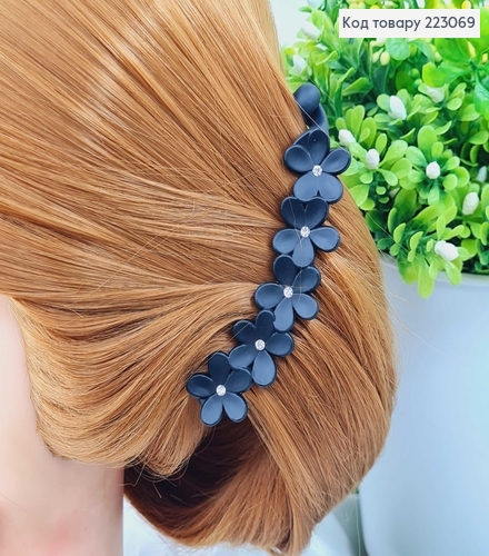 Заколка банан, черная, матовая, цветочек с камешком, 10см 223069 фото 2