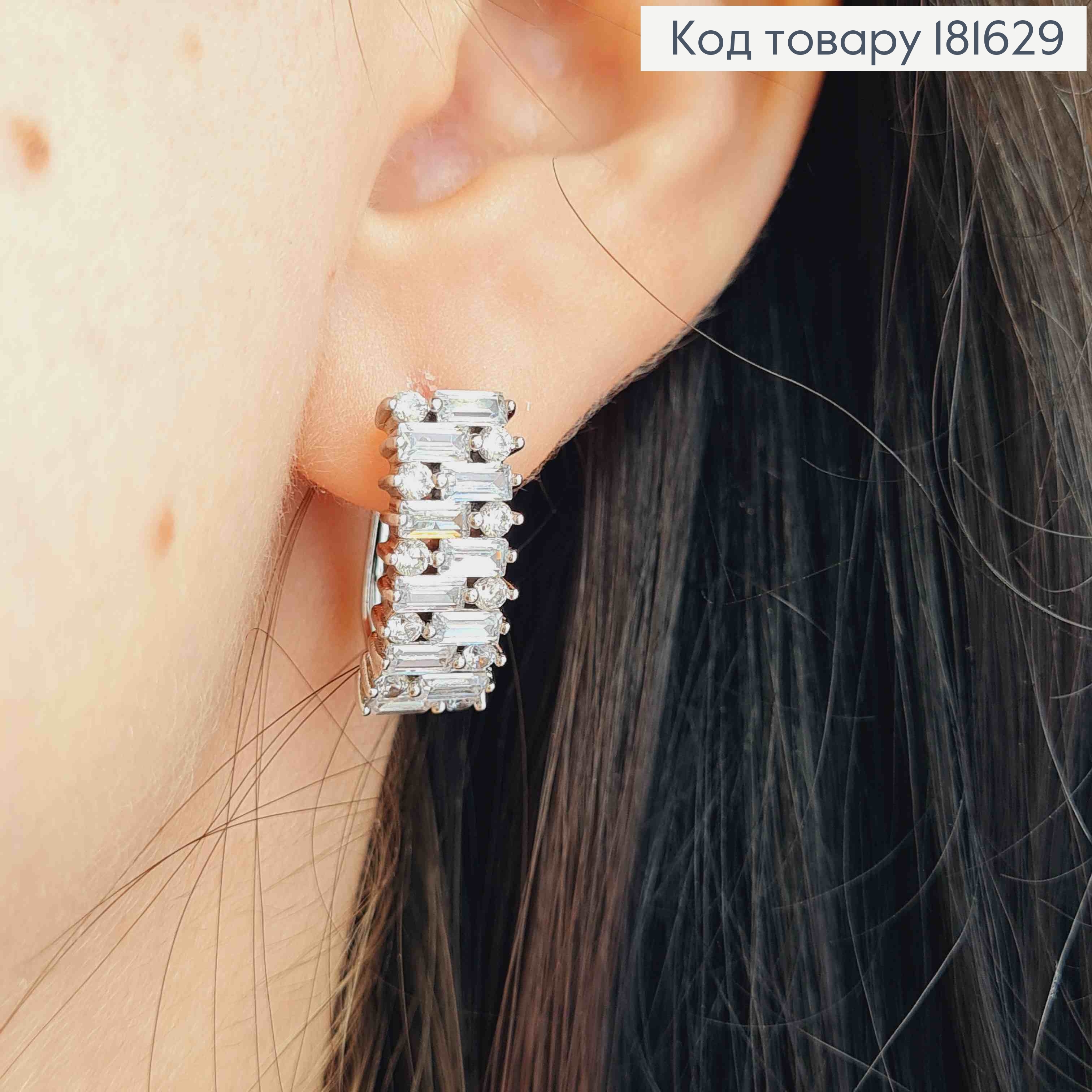 Серьги овальные с блестящими камнями, 1,9см, англ. застежка XUPING 181629 фото 3