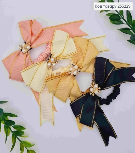 Резинка с брошью в Жемчужинах и Бантиком с люрексом, Цвета в ассорт., резинка 5,5см, бант 10*11см 253229 фото 1