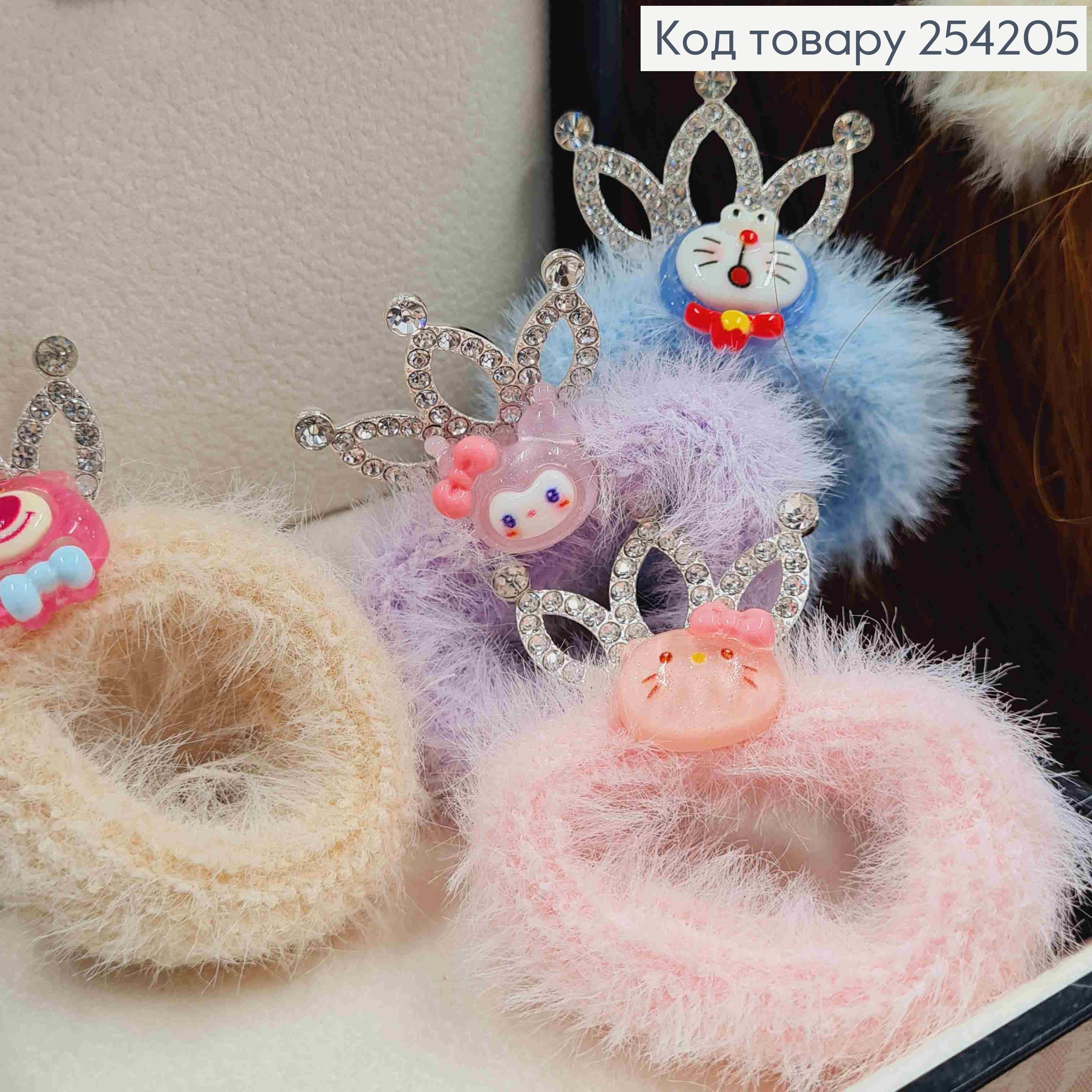 Резинка "ПУШОК" с Животным и Короной (3*2см) в камешках, Цвета в ассортименте, 4см 254205 фото 2