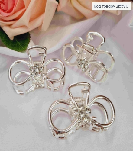 Краб металл "Бесконечность" с Цветком из камней, 4,5см, серебряного цвета 215590 фото 1