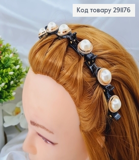 Обруч пластик, с маленькими крабитками в жемчужинах белого цвета 291176 фото