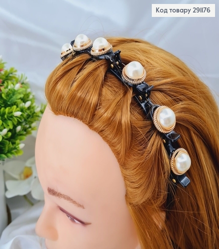 Обруч пластик, с маленькими крабитками в жемчужинах белого цвета 291176 фото 1