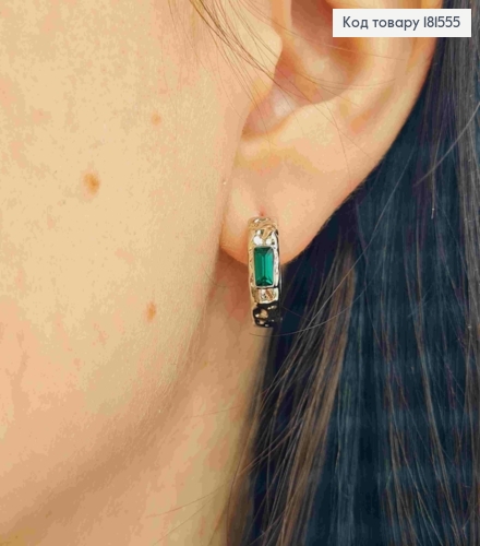 Серьги кольца с Зеленым камнем Сваровски, диаметр 1,6см, Xuping 181555 фото 2