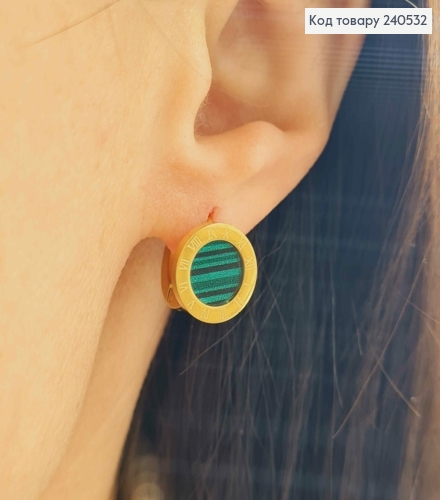 Серьги кольца, Римские часы с зеленой эмалью, лимонного цвета, Stainless Steel 260032 фото 2