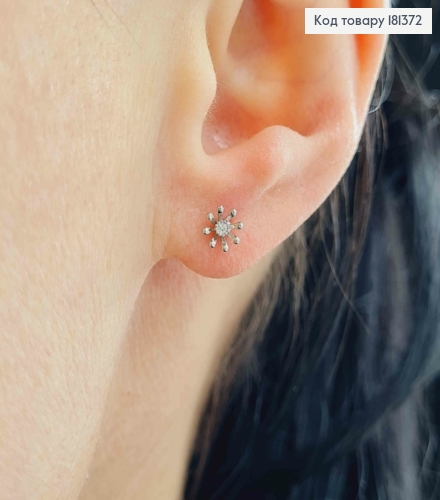 Серьги родованные, маленькие цветочки, с камешками, 5мм, Xuping 181372 фото 1