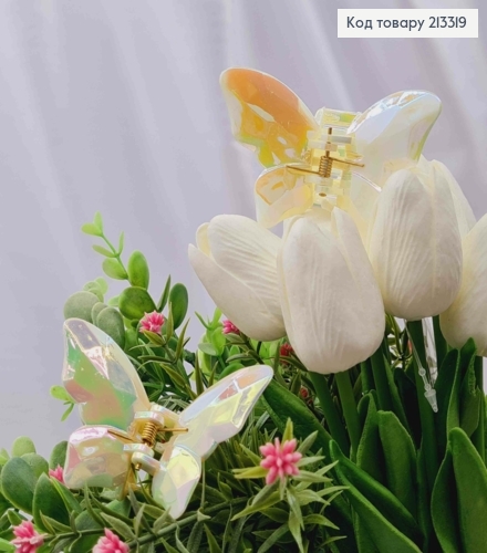 Краб пластик глянцевый "БАБОЧКА", размером 8*5см, ярко Перламутрово-Молочного цвета 213319 фото 1