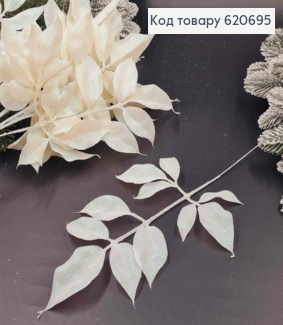 Лаврова гілочка, БІЛОГО БЛИСК кольору, 35см, новорічний  декор, пластик 620695 фото