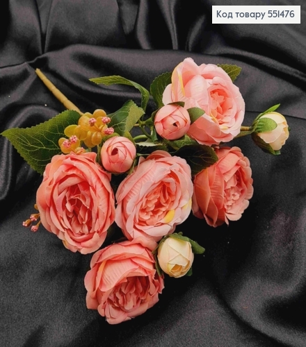 Штучна композиція Піоновидні Троянди, РОЖЕВОГО кольору, 5 гілочок на металевому стержні, висота 30см 551476 фото 1