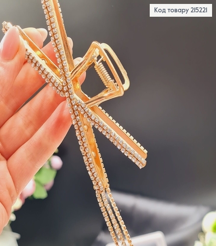 Краб метал ІКС, 10см з цепочкою, в камінцях, золотого кольору 215221 фото 3