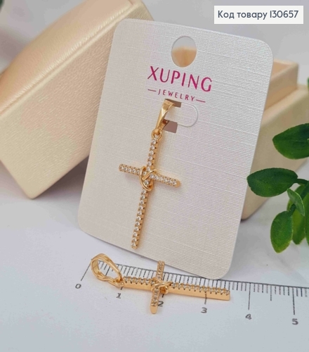 Крестик украшен Блестящими камешками и с Узелком, 2,8*1,7см, Xuping 18К 130657 фото 1