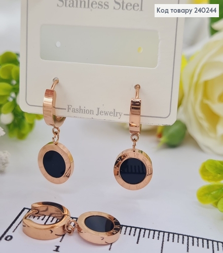 Серёжки кольца 1.2 см Римские часы с чёрной эмалью, цвет золотые, Stainless Steel 240244 фото 1