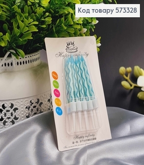 Свечи бирюзовые, с резной волнкой, 10шт\уп. 4,5+3см 573328 фото