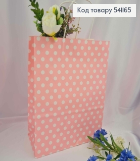 Пакет крафтовый, 26*33*12см, Розовый в горошек 541165 фото