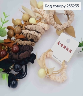 Резинка на планшетці (2шт) Жатка/ Шнурок з Бусиною Каменем, Пастельні кольори, діаметр 6см 253235 фото