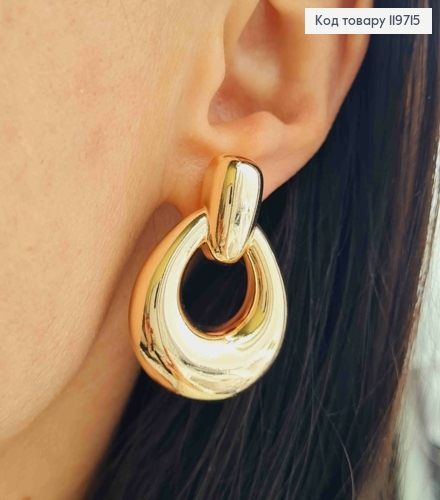 Серьги гвоздики Объемные, длина 3,6 см, Xuping 18К 119715 фото 1