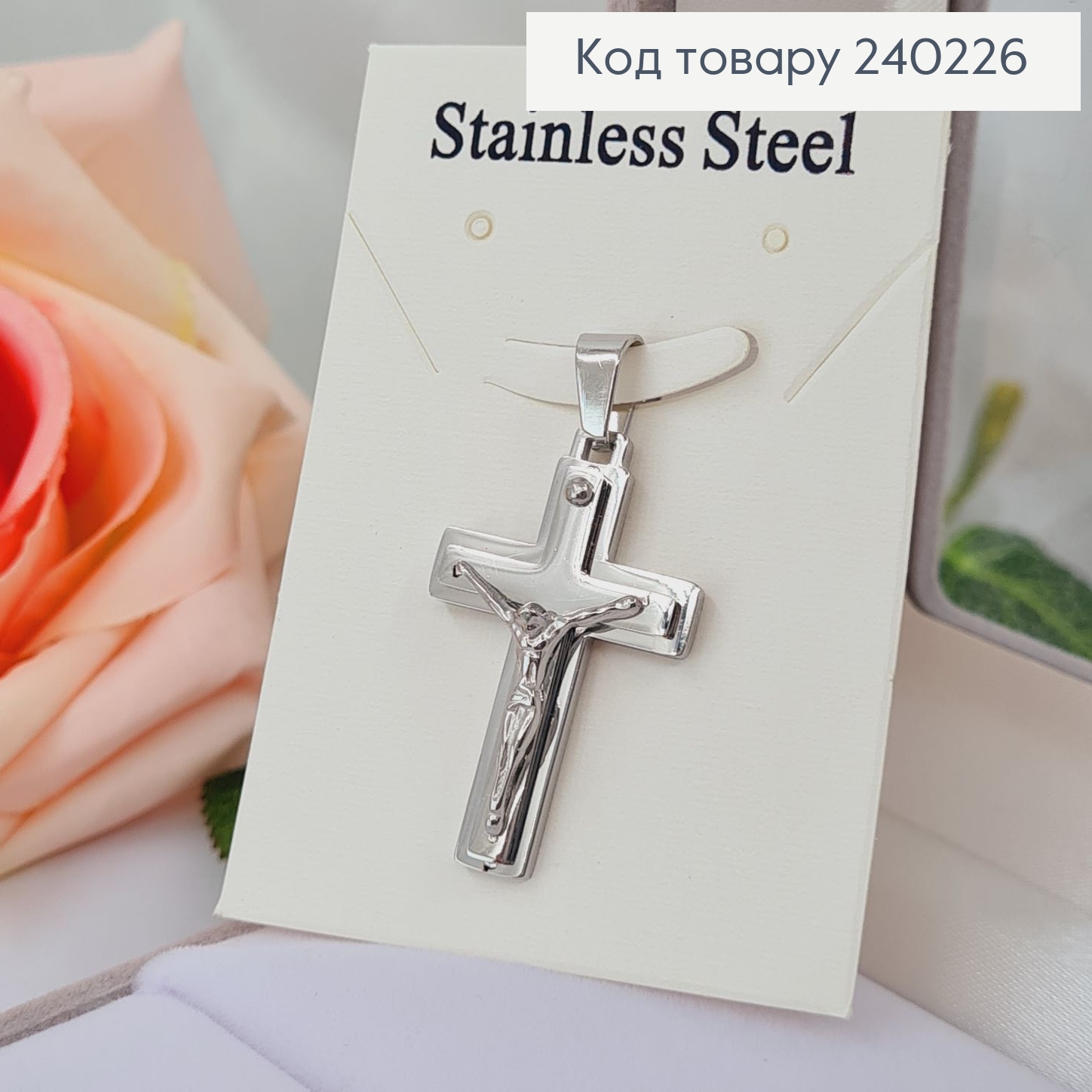 Крестик родированый с Распьятием, 3*2см, Stainless Steel 240226 фото 4
