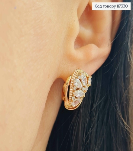 Серьги "Сияние" с яркими камешками, длина 1,7см, англ застежка, Xuping 18К 117330 фото 2