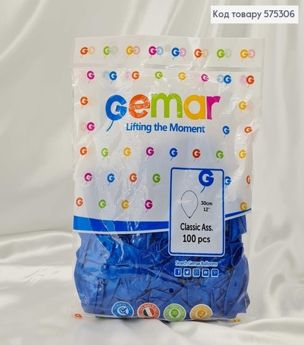 Воздушные шары латексные 12'' Gemar Синие Перламутровые (30см), 100шт/уп 575306 фото 1