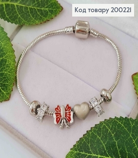 Браслет "Пандора" з Червоним метеликом, та шармиком сердечком, довж 18см. Xuping  200221 фото