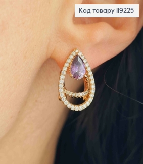 Серьги "Капельки" с Фиолетовым камнем, 1,8см, итальянская застежка, Xuping 18K 119225 фото