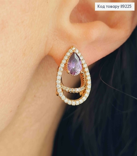 Сережки "Краплинки" з Фіолетовим каменем, 1,8см, італіййська застібка,  Xuping 18K 119225 фото 1