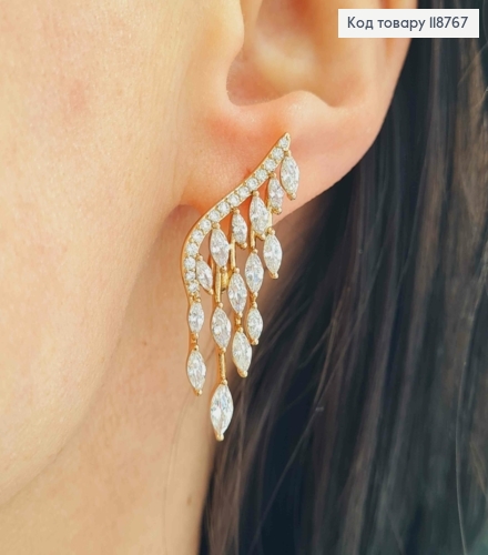 Серьги "Крылья Ангела" украшены Блестящими камешками, 3,7см, английская застежка, Xuping 18K 118767 фото 2