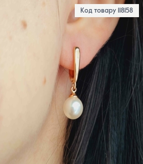 Серьги с подвесной жемчужиной,1,6+1,2см, англ. зам., XUPING 18K 118158 фото