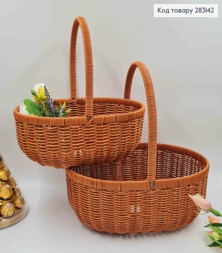 Набор корзин 2шт, из искусственного Ротанга на металлической основе, ОВАЛЬНЫЙ, 34*26*11см, 30*23*10см 283142 фото 1