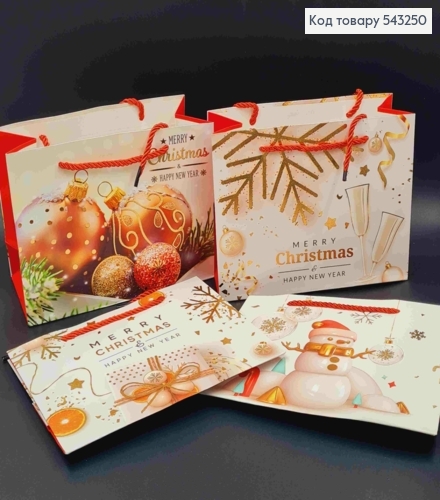 Пакет паперовий з Новорічним принтом "Merry Christmas & Happy New Year", 18*23*10см, в асортименті 543250 фото 1