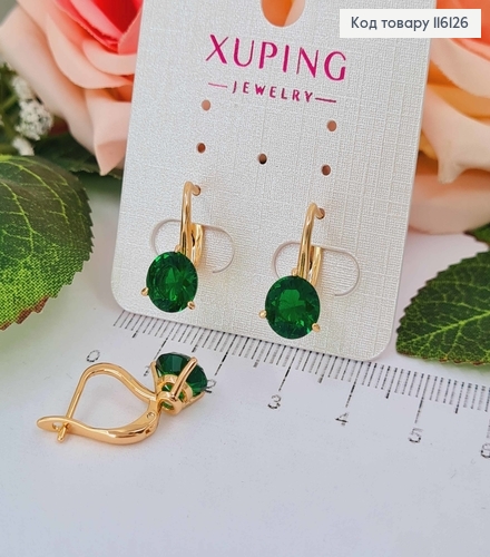 Серьги, "Софи" с Зеленым камнем, 2 см, англ. застежка, Xuping 18К 116126 фото 1