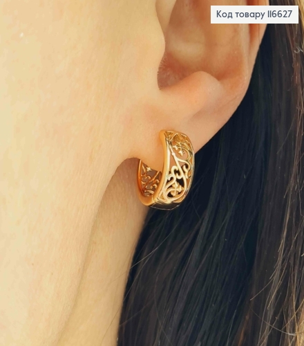Серьги кольца, ажурные, шир. 0,6см, диаметр 1см, Xuping 18K 116627 фото 2
