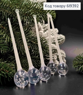 Набір фігурок (5шт) "Капля" , ПРОЗОРІ з  блиском, довжина 13см, новорічна прикраса, пластик 619392 фото