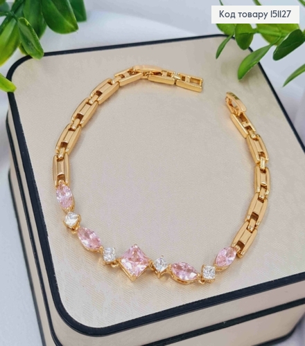 Браслет "РАССВЕТ" украшен Розовыми камешками, дл. 17+2см, Xuping 18K 151127 фото 1