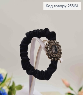 Резинка жатка 6см, Чорного кольору, з розкішною прямокутною бусиною 253161 фото
