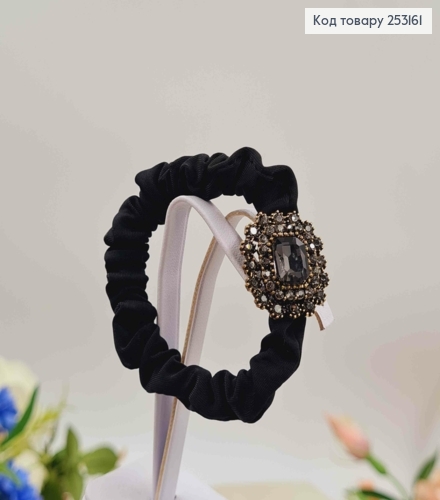 Резинка жатка 6см, Черного цвета, с роскошной прямоугольной бусиной 253161 фото 1